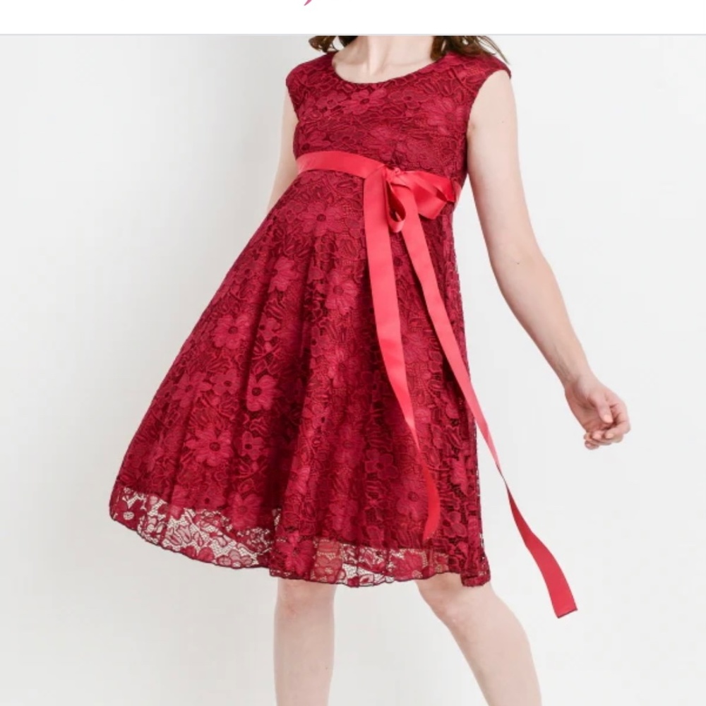Hello Miz Maternity Lace Dress Burgundy Red Size M